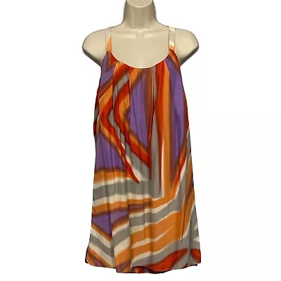 Alice Trixie Womens Dress Large Orange Purple Silk Watercolor Racer Back A Line • $30.09