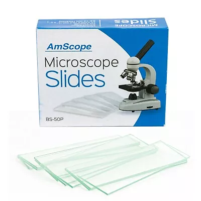 AmScope 50 Blank Microscope Slides W Ground Edges Pre-Cleaned Clear Glass Slides • $9.99