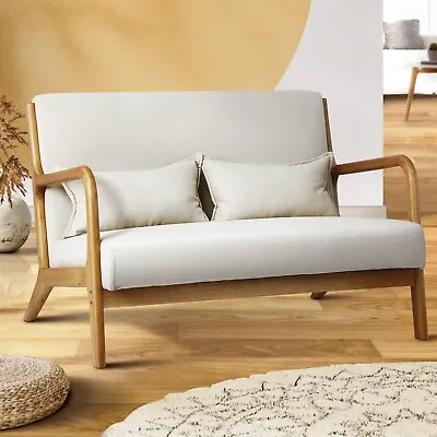 Oikiture Armchair Lounge Chair Accent Couch Sofa Pillows 2 Seater Fabric Beige • $249.90
