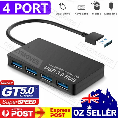 Multi USB 3.0 Hub 4 Port High Speed Slim Compact Expansion Smart Splitter VIC • $7.95