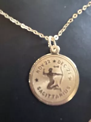 Vintage Zodiac Sagittarius Round Medallion Pendant / Necklace 14K Gold • $25.19