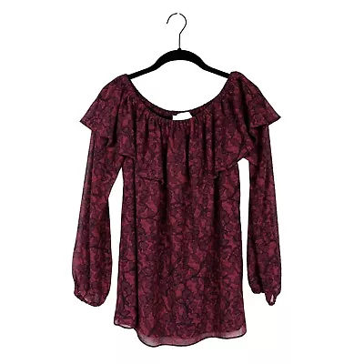 Michael Kors Women's Lace Print Cinnabar Ruffle Off The Shoulder Top Size S • $19.88