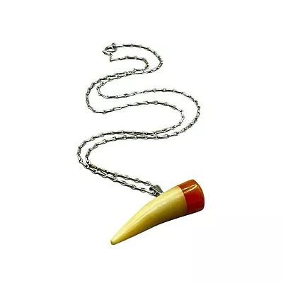 Vintage Horn Necklace Genuine Horn Pendant With Bakelite Top Silver Tone Chain • $89