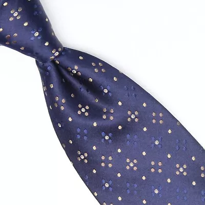 Lincs David Chu Mens Silk Necktie Navy Blue Gold Dot Array Weave Woven Tie  • $29.99