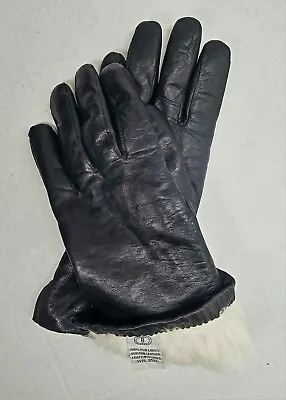 100% White Rabbit Fur Lined  Leather Gloves Black Size 8 • $50