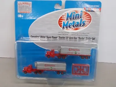 Mini Metals ~ Carnation White Super Power Tractors & 32' Trailers ~lot A~n Scale • $22