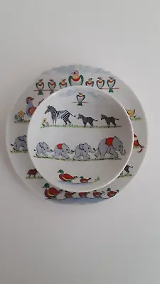 Kaiser Children's Plate & Bowl Animals Zoo Elephant Chicken Duck Bird W Germany • $24.99