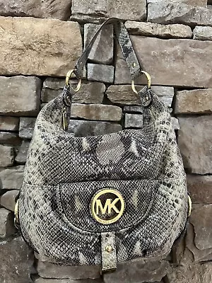 Michael Kors Fulton Leather Python Reptile Embossed Hobo Shoulder Bag • $69