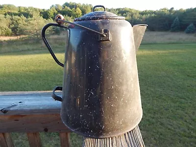 Vintage Camping Graniteware Enamelware Cowboy Coffee Pot Black Or Blue Speckled • $49.99