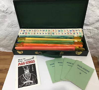 Vintage Crisloid Mah Jongg Mahjong Set 5 Bakelite Racks 144 Tiles 4 Rule Books • $200