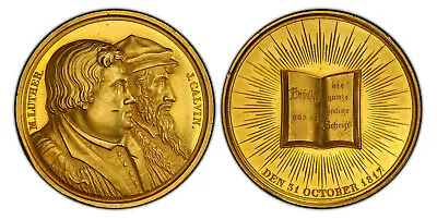 GERMAN ST Prussia Martin Luther/John Calvin 1817 Medal Of 15 Ducats Wt PCGS SP63 • $17798