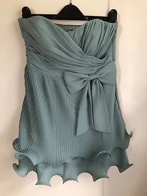 Pale Teal Green UK8 Strapless Party Dress Ruched Short Bow Monsoon Women's • £3.50