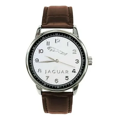 JAGUAR Mens Stainless Steel White/Black Dial Brown Leather Strap Sport Car Watch • £28.99