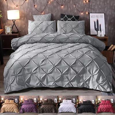 $28.70 • Buy Diamond Pintuck Duvet/Doona/Quilt Cover Set Single Queen King Size Bed Supersoft