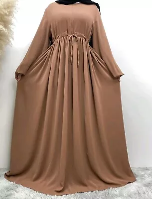 Abaya's For Muslim Women Plain Tie Front New Arabic Clothing Kaftan Dress Maxi • £15.49