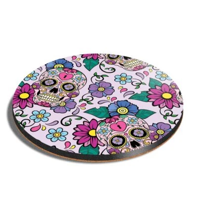 £3.99 • Buy Round MDF Coaster Pink Sugar Skull Flowers Heart Lock #170777