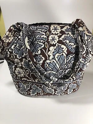 Vera Bradley Shoulder Tote Bucket Purse Bag In SLATE BLOOMS Brown Blue Pattern • $23.98