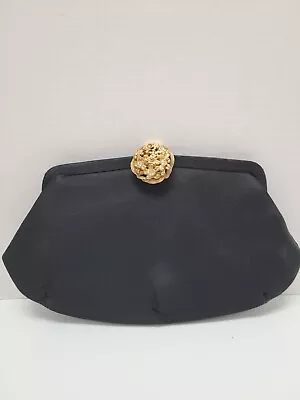 Vintage La France Black Evening Bag/ Goldtone Rhinestone Clasp; Pre-Owned • $10