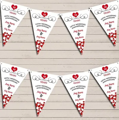 Hearts Party Decoration 10th Any Year Wedding Anniversary Bunting Party Banner • £7.99