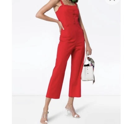 $200 • Buy STAUD X Revolve, Sofia Stretch Poplin Cropped Culotte Jumpsuit In Red, Women’s 8