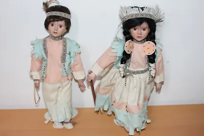Pair Of Collectable Vintage Native American Porcelain Dolls Both 39cm Tall G/c • £25