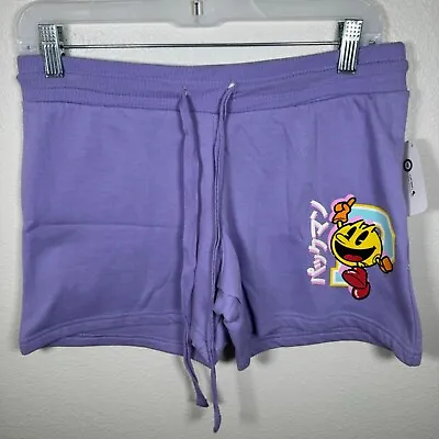 Namco Pac-Man Purple Drawstring Graphic Print Sweat Shorts Womens Medium NWT • $14.99