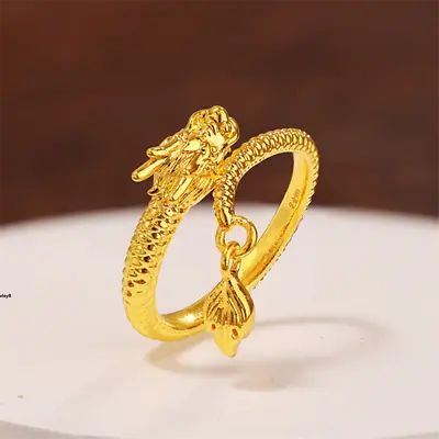 Pure 999 24K Yellow Gold Ring Men Women 3D Lucky Dragon Ring Us Size:4-9 • $154.85