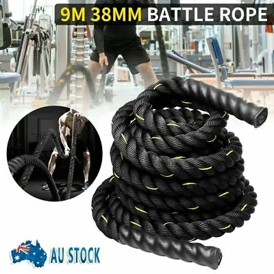 9M Black Home Gym Battle Rope Battling Strength Training Exercise Fitness • $56.99