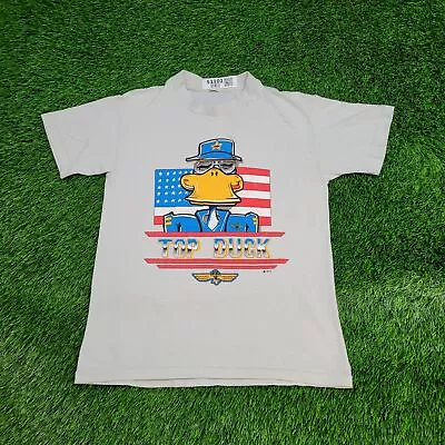 Vintage 80s Top-Duck Top-Gun Patriotic Movie Parody Shirt S Single-Stitch White • $24.25