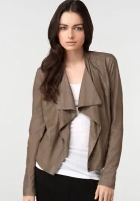 VINCE Open Drape 100% Leather Cardigan Jacket In Taupe Gray • $49