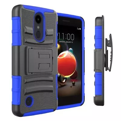 BLACK BLUE ARMOR RUGGED STAND BELT CLIP Case Cover FOR LG SP200 / X210 Aristo 2 • $10.95