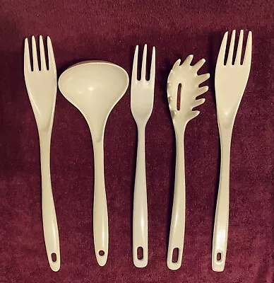 Set Of 5 Melamine Ware Kitchen Utensils Meat & Waffle Forks Ladle Pasta Server • $23