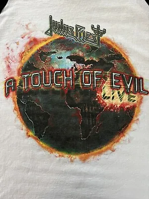 Judas Priest A Touch Of Evil Live Graphic Band Tee Shirt Size 2X White Anvil Red • $72.98