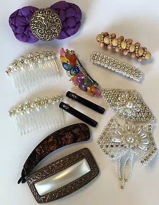 Vintage 80's 90's Mixed Lot Of 12 Faux Pearl Hair Comb Barrette Clip • $24.99