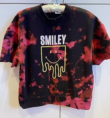 £15 • Buy Zara X Smiley Acid Dye Black Red Short Sleeve Sweatshirt Size M/UK14-16 90s