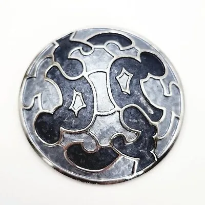 Vintage Kramer Abstract Blue Textured Round Silver Tone Large Brooch • $23