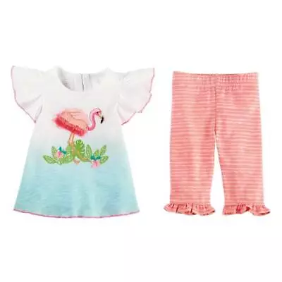 Mud Pie Flamingo Fringe Tunic & Capri Set  6-9M 9-12M • $26.25