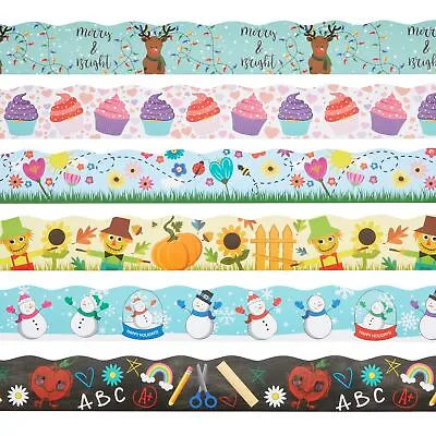 6 Rolls 234 Feet Holiday Scalloped Bulletin Board Borders Strips For Classroom • $17.99