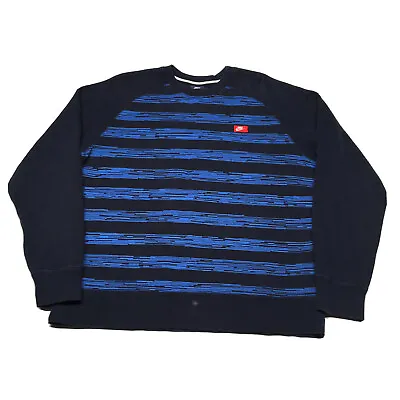 Vintage 90s Nike Sweatshirt Mens XL Black Blue Striped Pullover Sweater Hip Hop • $29.99