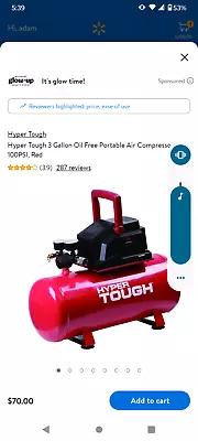 Hyper Tough 3 Gallon Oil Free Portable Air Compressor - Red • $35