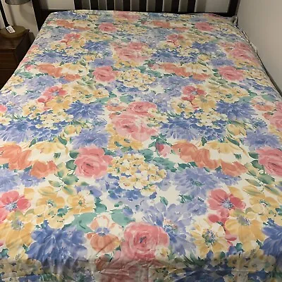 Vintage 70s Springmaid Queen Sheet Flat Multicolor Floral Pastel Percale USA • $31.18