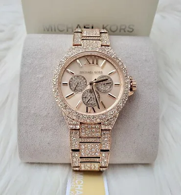 Michael Kors New Authentic Camille Womens Glitz Watch Pave Crystal Rose Gold • $189.44