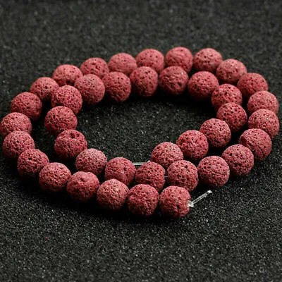 Loose Beads Volcanic Lava Gemstone Strand Round Ball Jewelry Accessories 6-12mm • £5.87