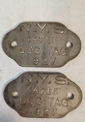 1927 Metal New York State Dog Tag Lot Of 2 Numbers 44715 And 44716 • $5.99