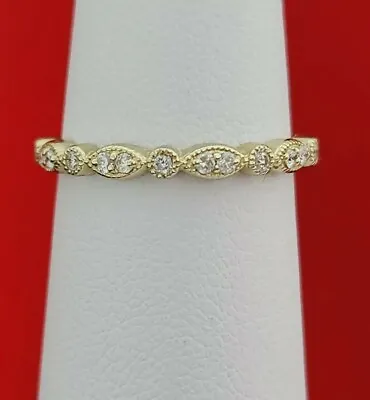 Solid 14K Yellow Gold DIAMOND PAVE MILGRAIN BAND STACKABLE RING  • $295