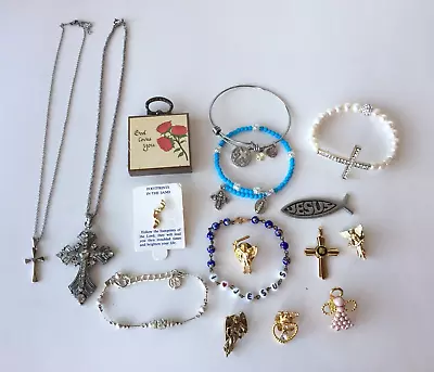 Vintage To Now Christian Religious Catholic Necklace Bracelet Pin Jewelry Lot • $24.99