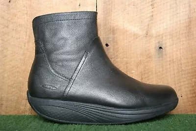 MBT 'Manchester' Black Leather Side Zip Orthopedic Rocker Ankle Boots Sz. 7.5 • $59
