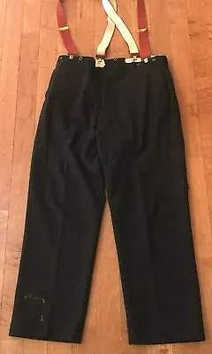 1950s Mens Black Wool Hunting Pants Size 36 X 30 Red Police Suspenders Vintage • $49