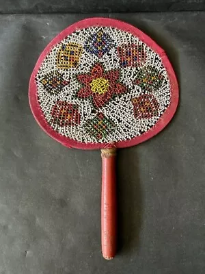 Old Vintage Handcrafted Fine Multi Color Beads Work Hand Moving Fan With Stick • $55