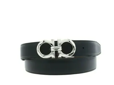 Salvatore Ferragamo Gancini Silver Diamond Finish Buckle Black/Brown Belt • $801.12